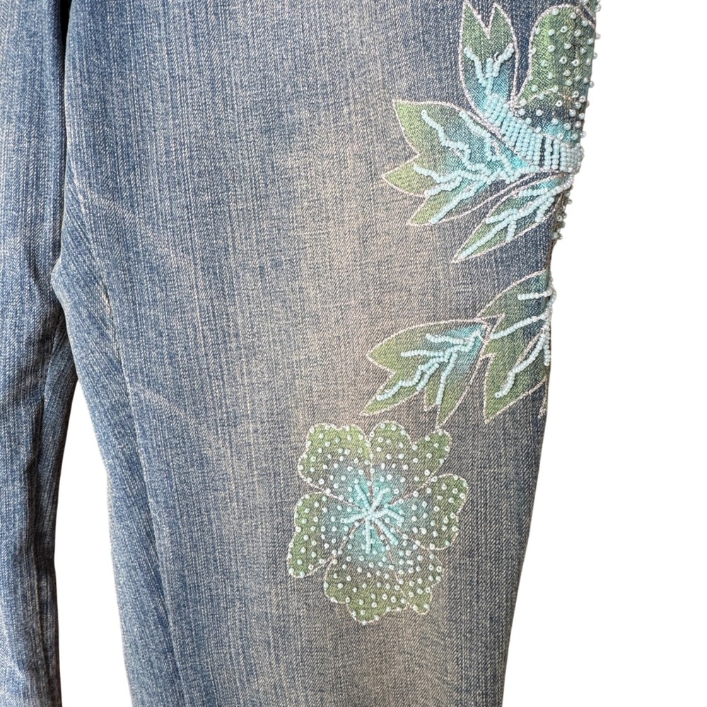 Vintage Z. Cavaricci Beaded Floral Jeans 10 Embroidered Y2K 90s Botany Cottage - Picture 3 of 11